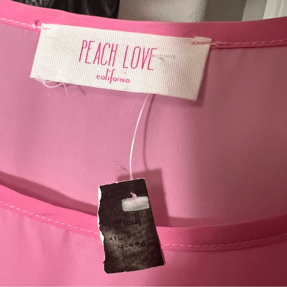 PEACH LOVE CALIFORNIA pink sheer 3/4 sleeve stripe curved high low blouse size S - Picture 8 of 10